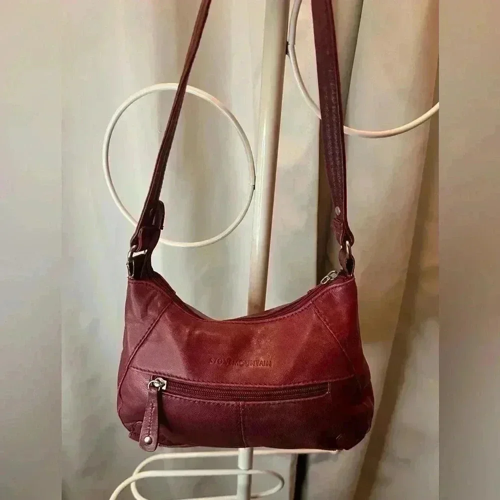 Red leather Stone Mountain Hobo Bag